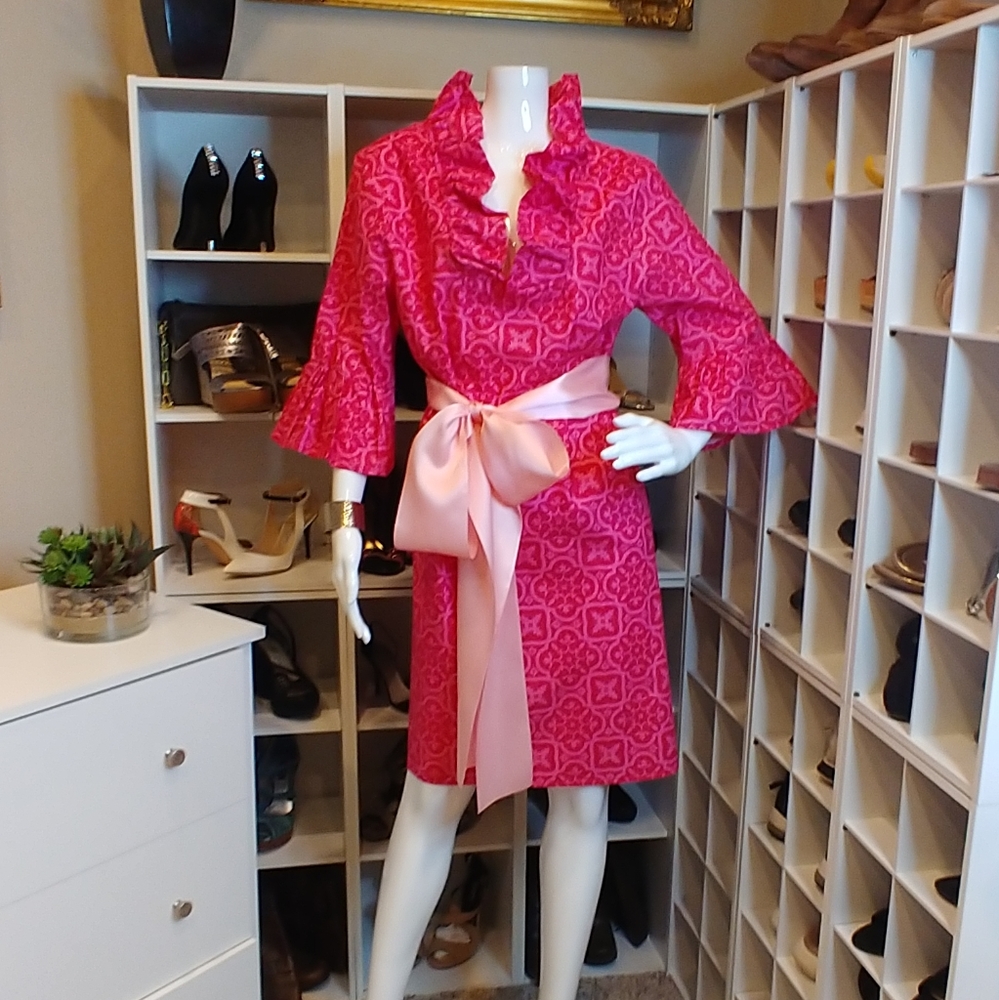 NATTIE MACK RUFFLE BELL SLEEVE DRESS XS